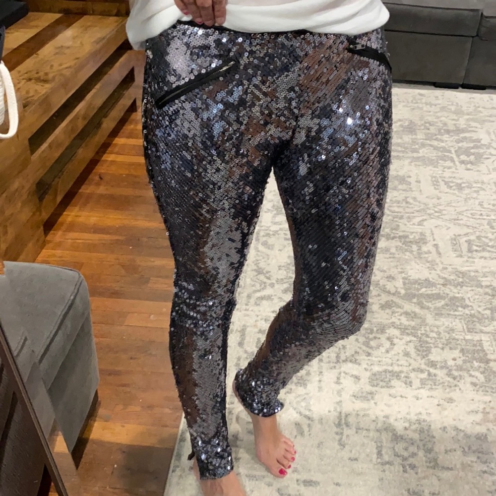 Silver sequin pants size M
